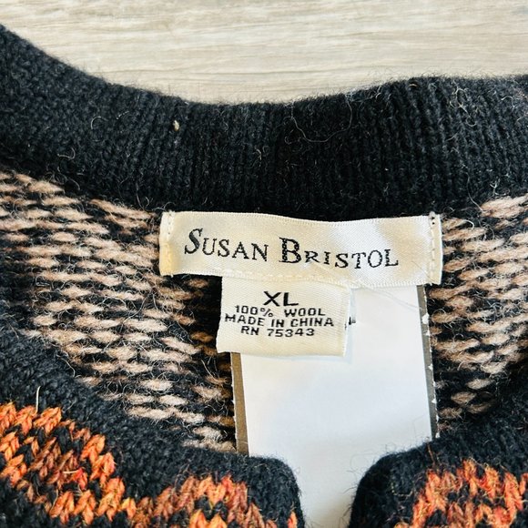 Susan Bristol 100% Wool Nordic Fair Isle Cardigan Sweater (size XL) - Picture 6 of 10
